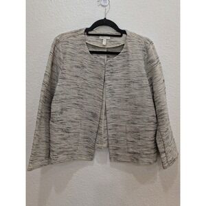 Eileen Fisher Open Front Jacket Large Boucle Cotton Neutral  Pocket Collarless